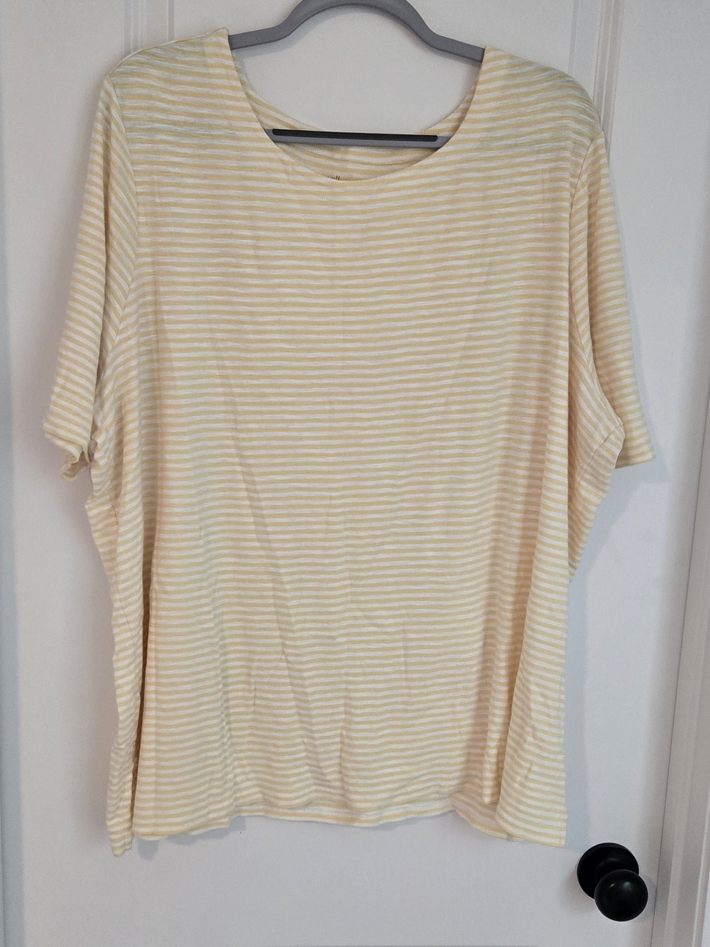 J. Jill Pale Yellow and White Striped Short Sleeve Tee